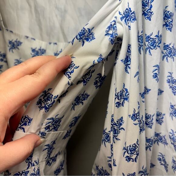Caroline Constas Blue and White Julian Mini Dress Puffy Sleeves Women’s Size L - Picture 8 of 10